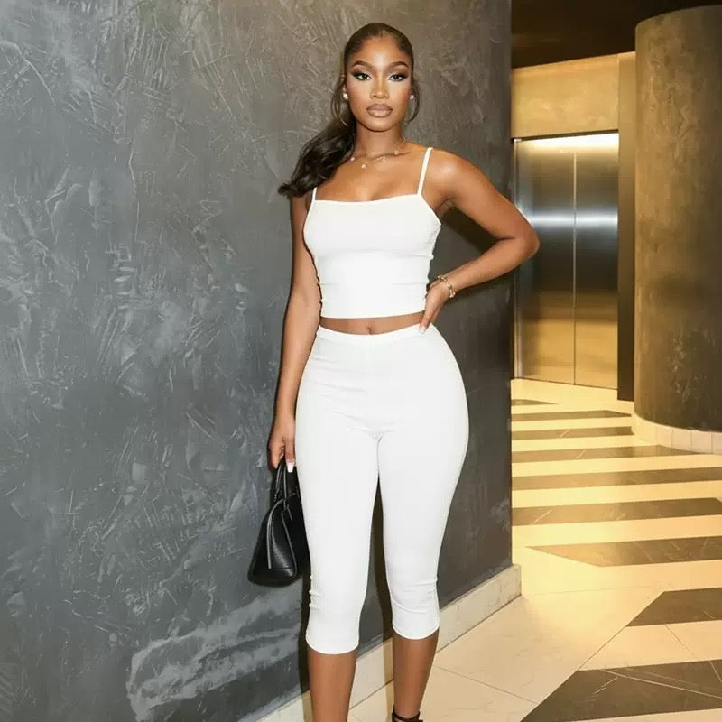 Hottie Snake Print 2 Piece Set Women Trend Sexy Square Collar Low-Neck Sleeveless Tank Top and Capri Pants