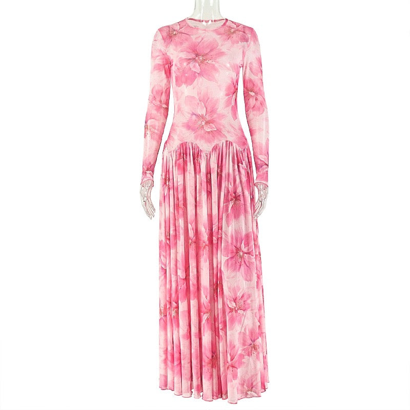 Color-matched pleated wrap-around slimming A-line skirt - suitable for outings and parties as a full-length dress