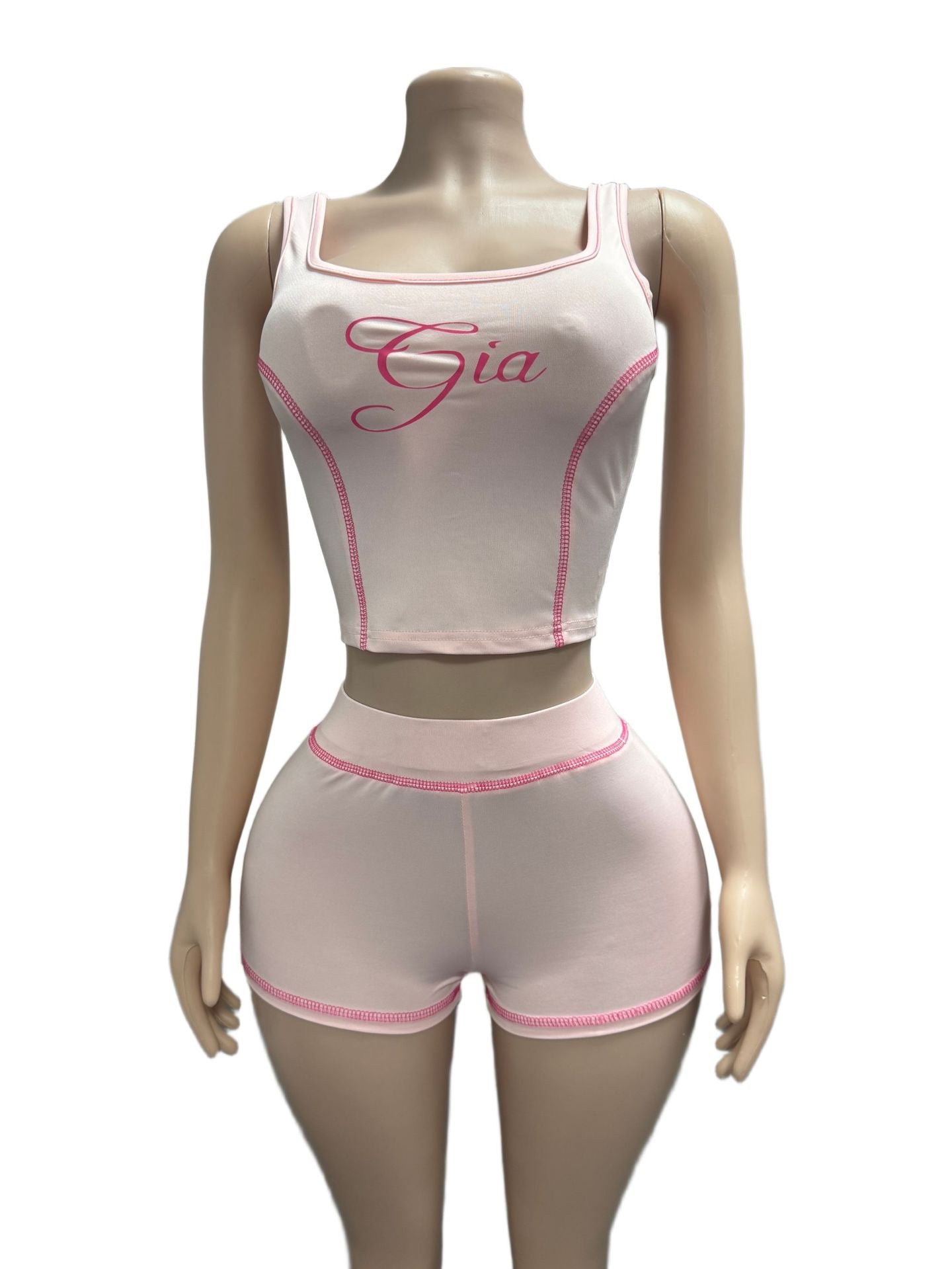 Black printed fitted round-neck tank top and short pants two-piece fashionable set for women