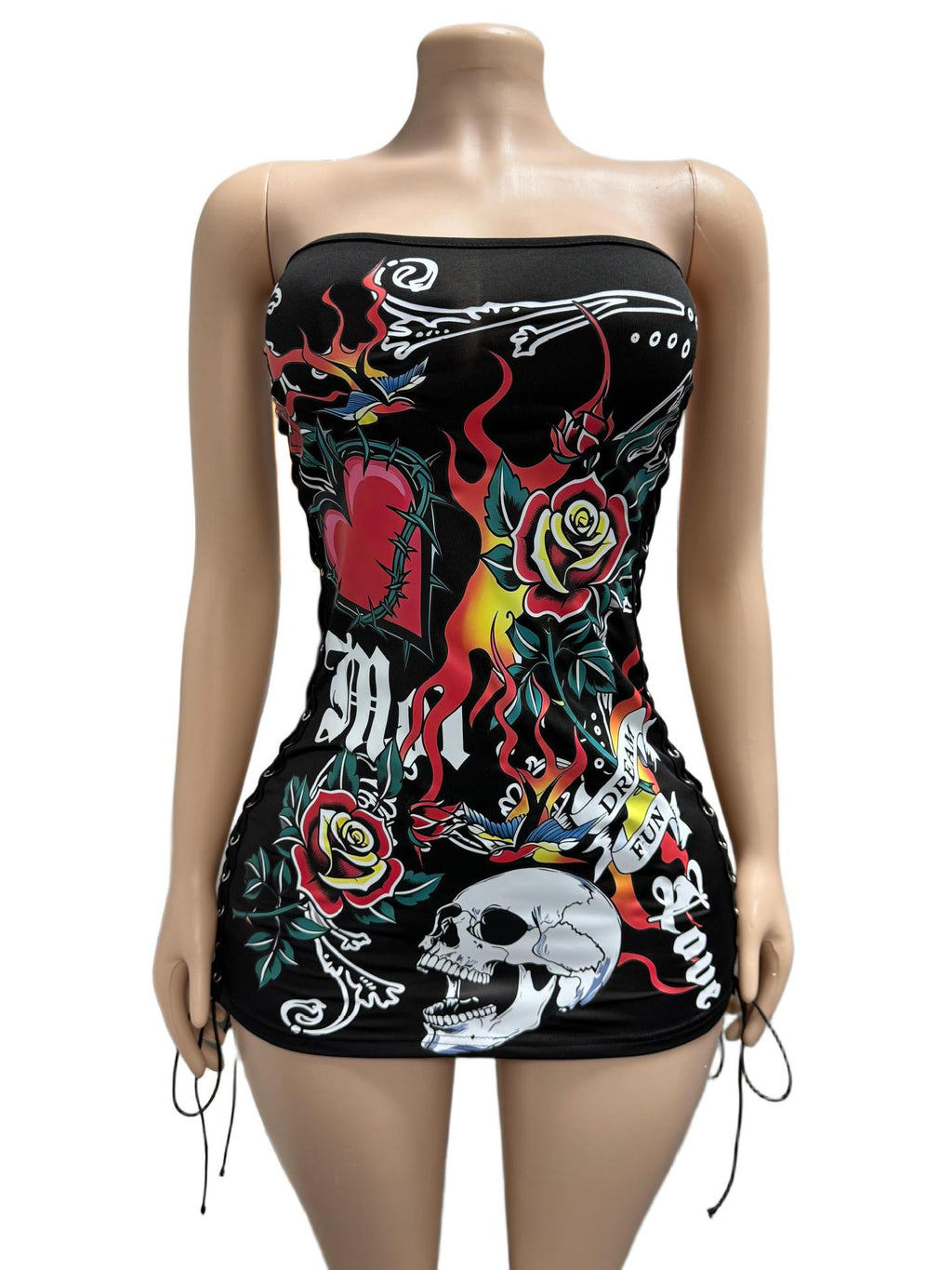 Sexy hot girl fashion dark print fitted strapless dress