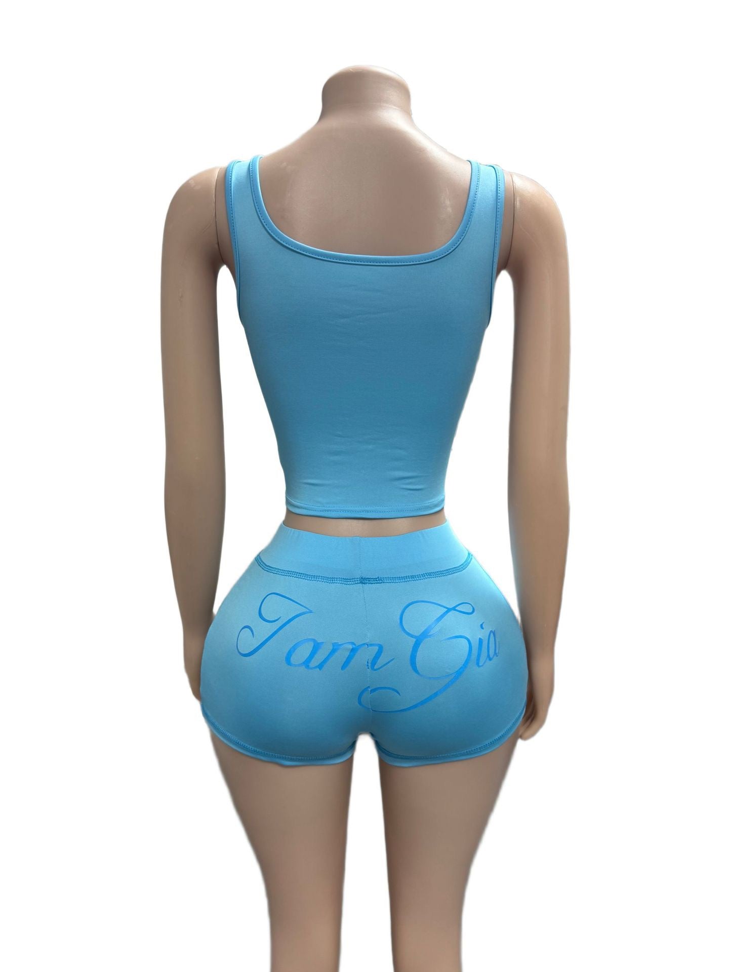 Black printed fitted round-neck tank top and short pants two-piece fashionable set for women