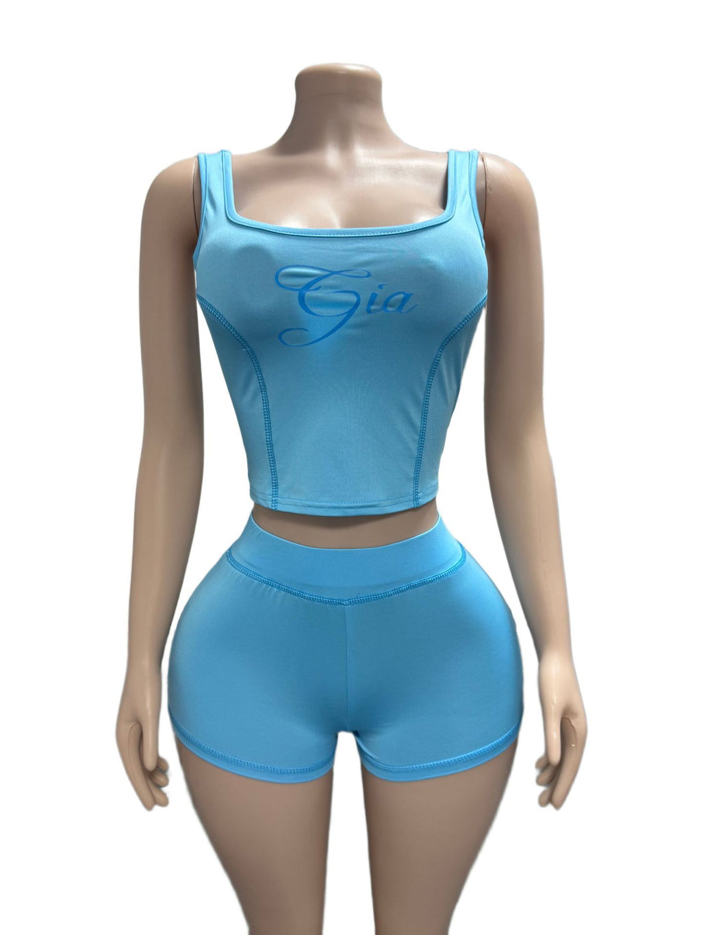 Black printed fitted round-neck tank top and short pants two-piece fashionable set for women