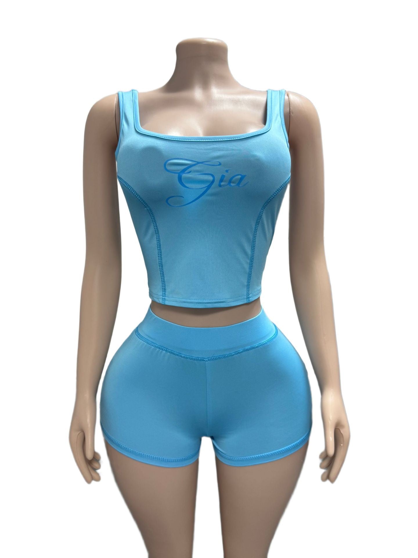 Black printed fitted round-neck tank top and short pants two-piece fashionable set for women
