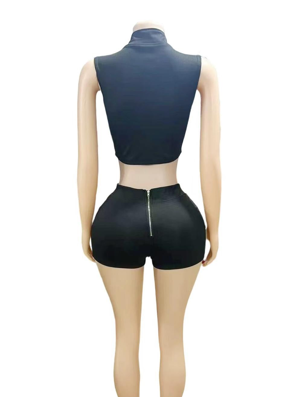 Solid-color tight tank top and short pants set