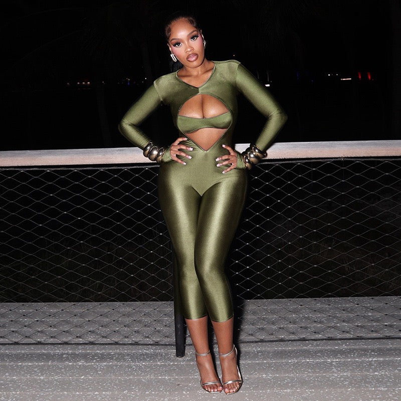 2026 Sexy O Neck Hollow Out Long Sleeve Jumpsuits Women's Night Club Playsuits