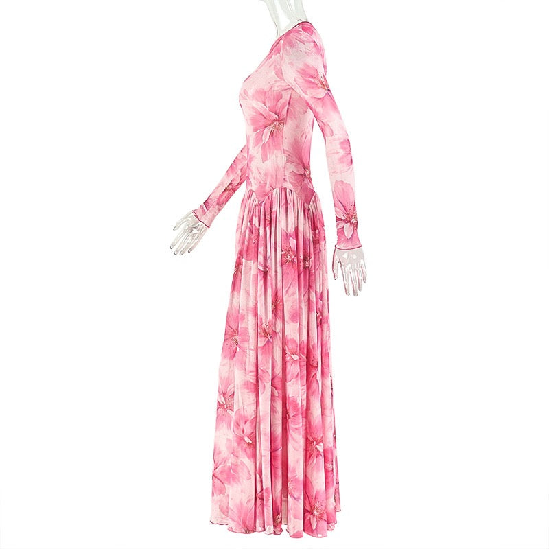 Color-matched pleated wrap-around slimming A-line skirt - suitable for outings and parties as a full-length dress