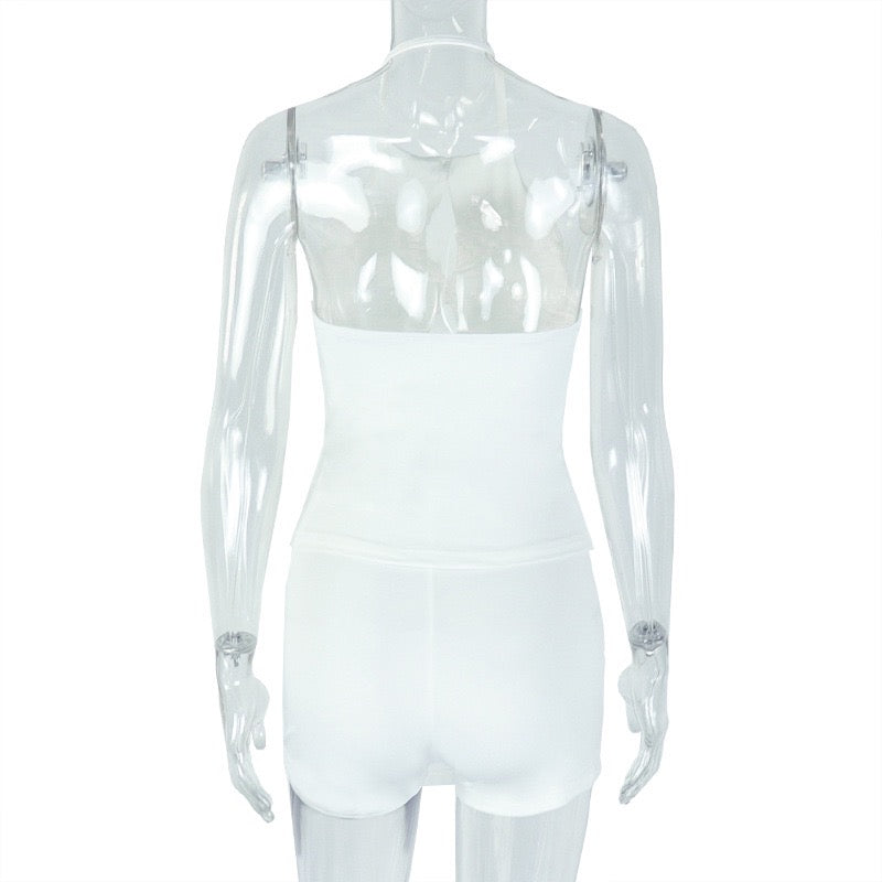 Summer A-line sheer half-length party dress set (two pieces)