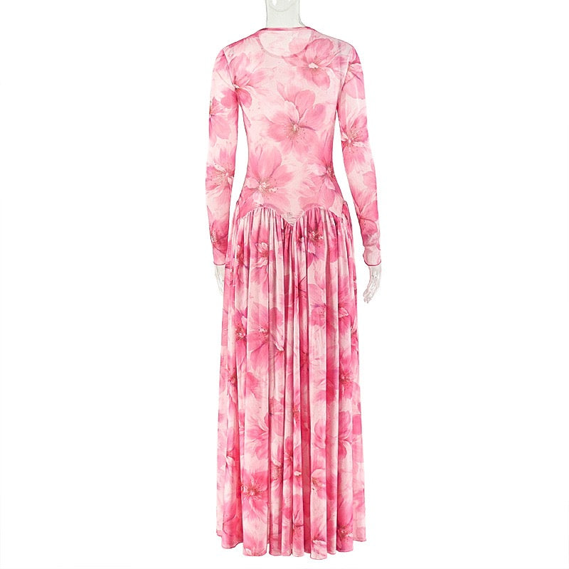 Color-matched pleated wrap-around slimming A-line skirt - suitable for outings and parties as a full-length dress