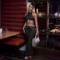 Women Rhinestone Sexy Cut Out Two Piece Pants Bandage Set 2026 Celebrity Fashion Women Stage Outfit