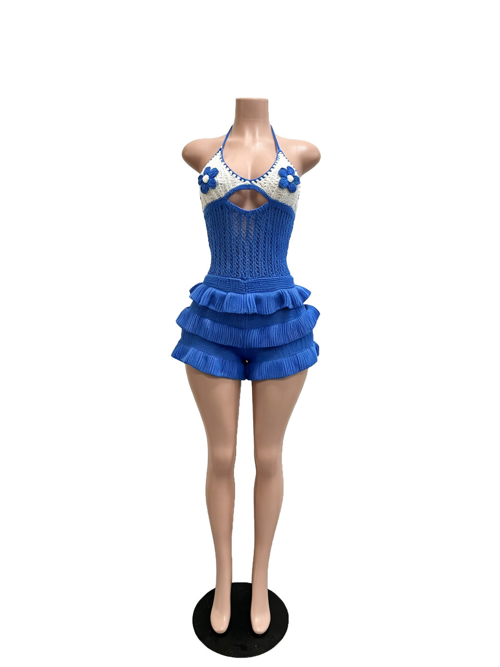 Knitted Crochet Ruffle Halter Tie up Hollow Out Rompers Women Sexy Backless V-neck Sleeveless Skinny Beachwear
Playsuit