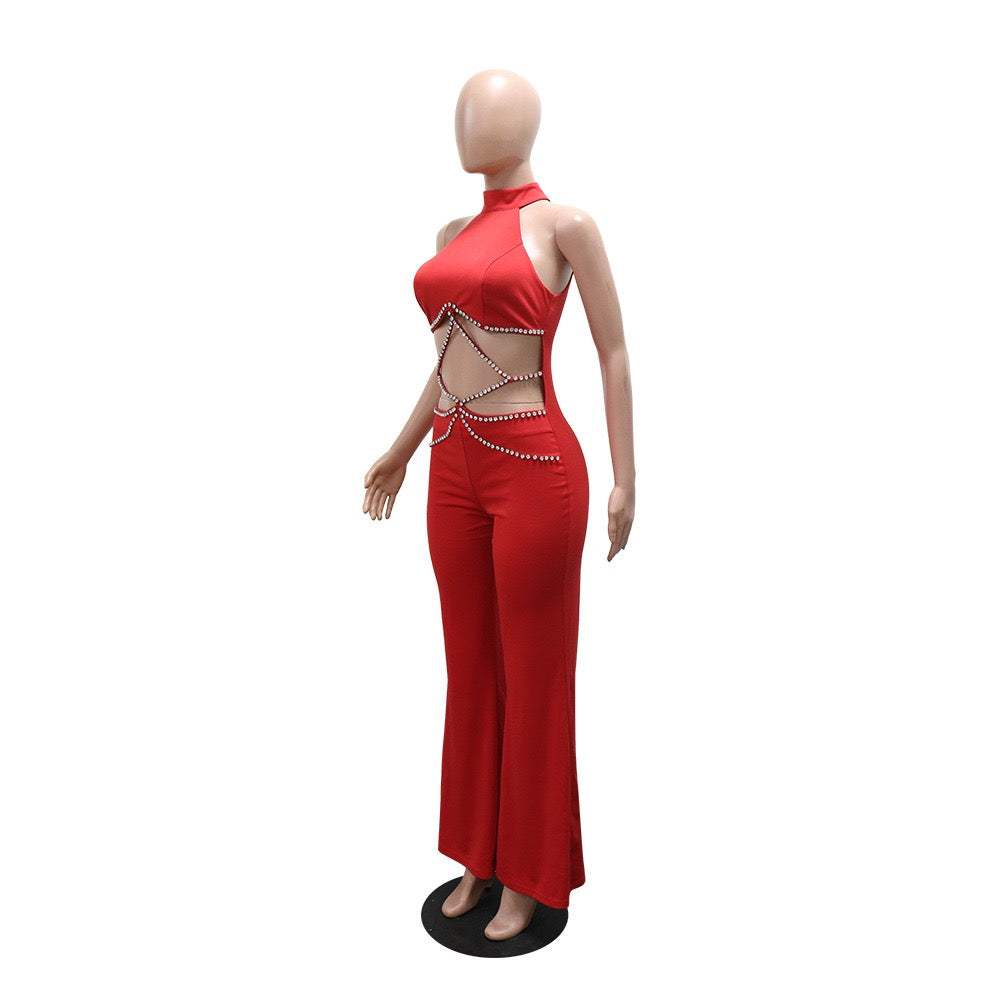 Women Rhinestone Sexy Cut Out Two Piece Pants Bandage Set 2026 Celebrity Fashion Women Stage Outfit