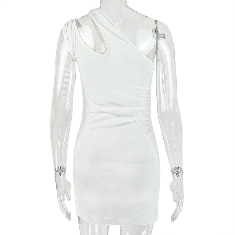 Elastic women's fashion design asymmetrical figure-hugging skirt solid-colored V-neck short-sleeved fitted dress