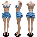 Women's Knitted Crochet 2 Piece Sets Sexy 3D Flower Decorate Bikini Tops and Ruffles Shorts Matching Beach
Vacation Outfits