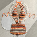 Sexy Knitted Striped One Piece Swimsuit 2026 Women Metal Circle Hollow Out Backless Beach Holiday Bathing Suit