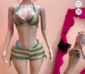 Sexy Stripe Bikini Set 2026 Women Halter Bra Thong Shorts 3Piece Swimsuit Beach Push up Bathing Suit