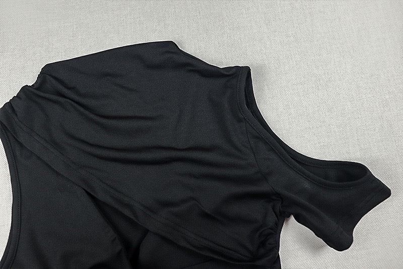 Stripped design, irregular-shaped skirt, high collar, sleeveless long new dress
