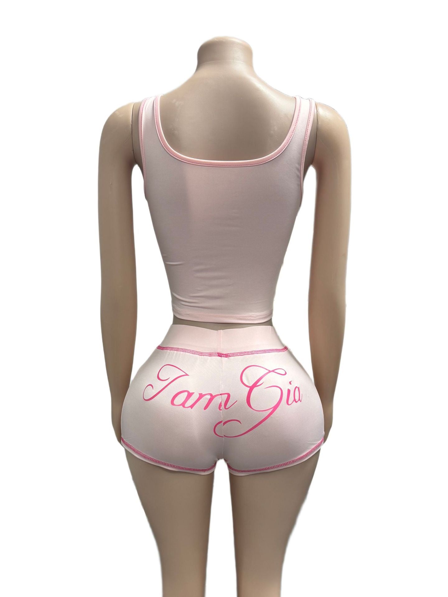 Black printed fitted round-neck tank top and short pants two-piece fashionable set for women