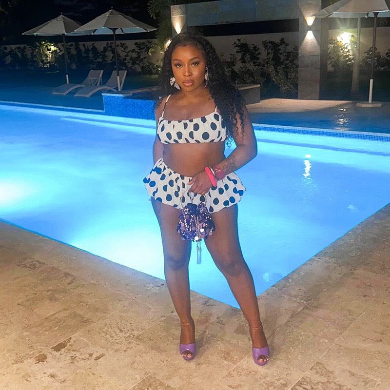 Women Sexy Polka Dot Print Cropped Cami Tops and Bud Shorts Matching Beach Vacation 2 Piece Sets