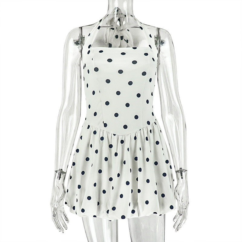 A-line dress with waist cinching and pleats