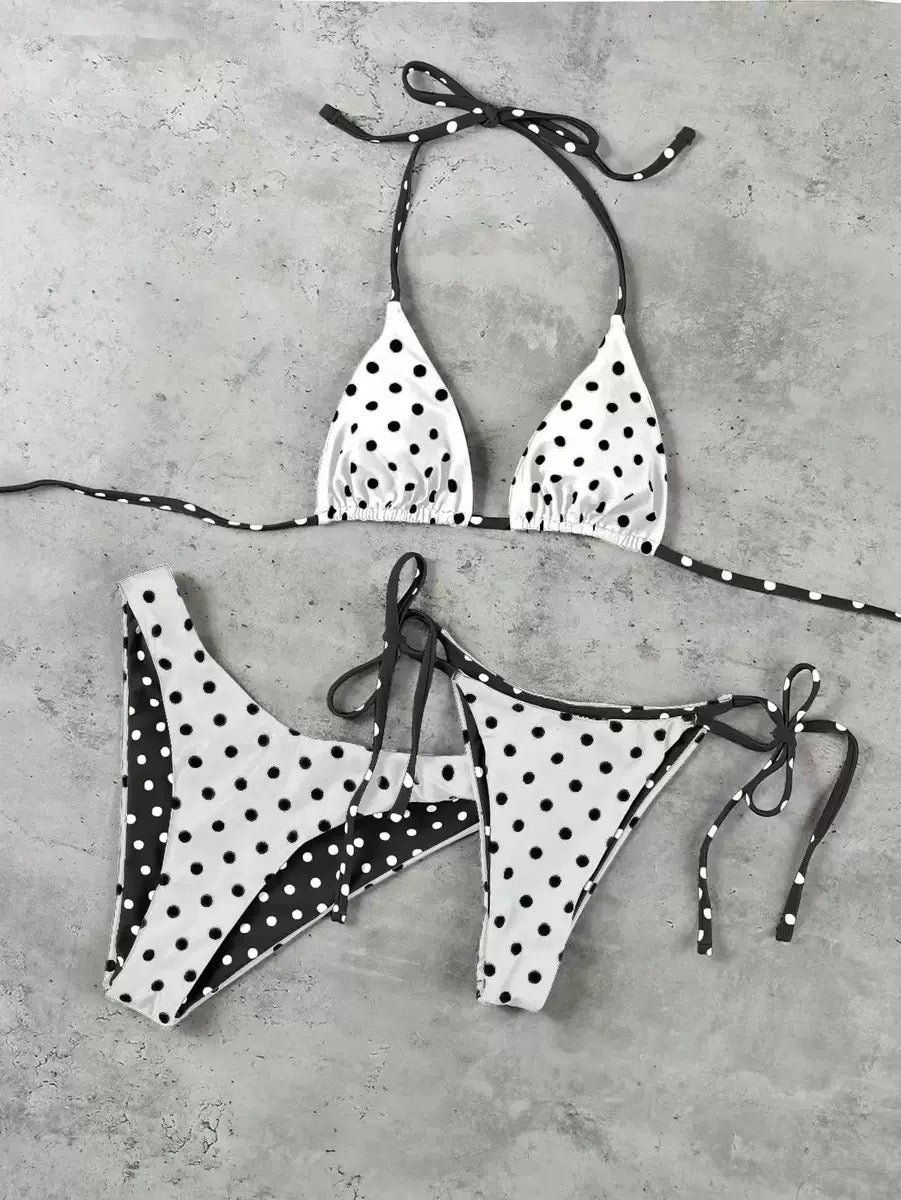 Sexy Micro Bikini 2026 Women Polka Dot Bikinis Three-piece Set Push up Brazilian Swimsuit Split Bathing Suit Lace up