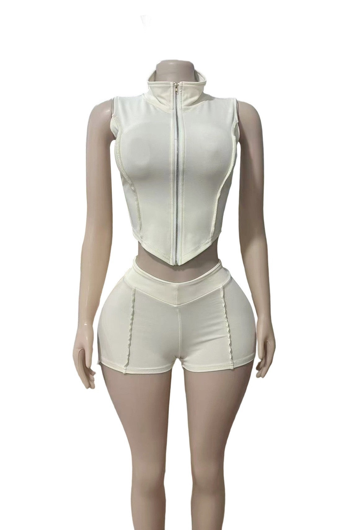 Solid-color tight tank top and short pants set