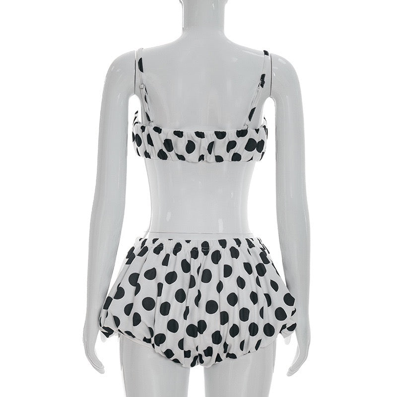 Women Sexy Polka Dot Print Cropped Cami Tops and Bud Shorts Matching Beach Vacation 2 Piece Sets
