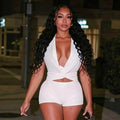 Women Trend Fashion Sequined Halter V Neck Bandage Backless Tank Top and Shorts 2 Piece Set