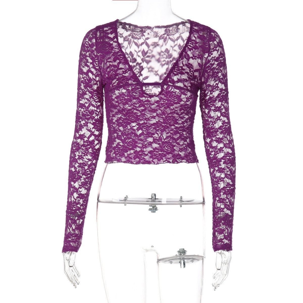 Sexy Deep V-neck Lace T-shirt 2026 Women Long Sleeve See-through Slim Tops Ladies Party Night Club T Shirts