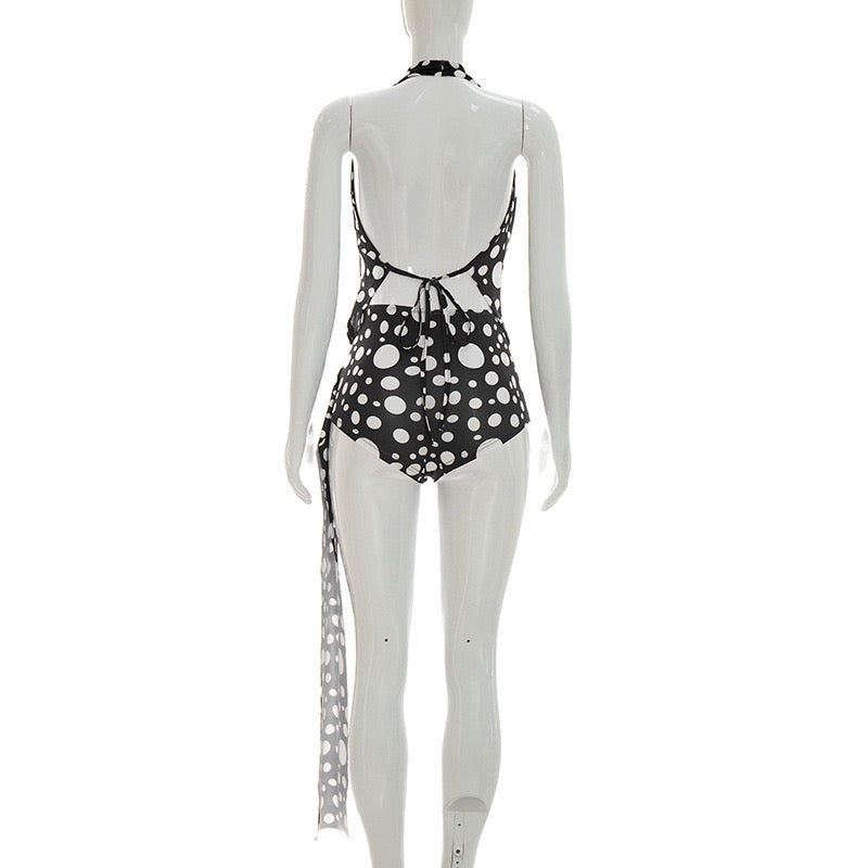 Woman Summer Trend Halter BacklessTops and Skinny Shorts Polka Dot Print 2 Piece Set