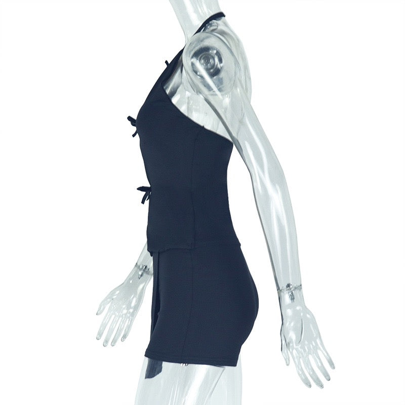 Summer A-line sheer half-length party dress set (two pieces)
