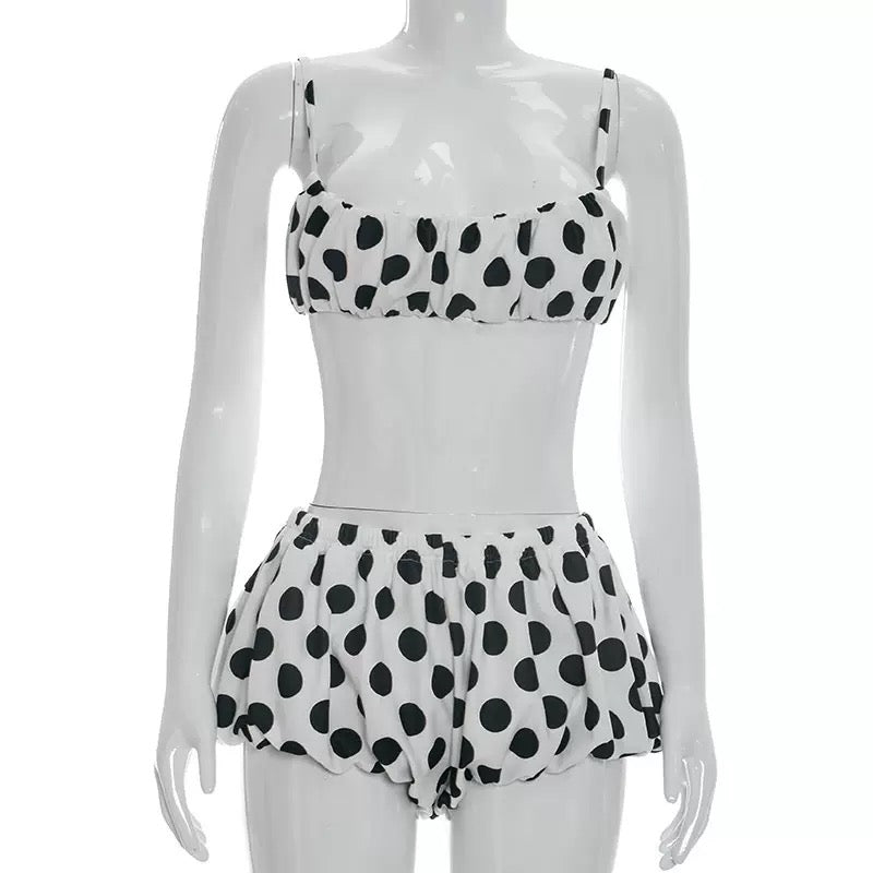 Women Sexy Polka Dot Print Cropped Cami Tops and Bud Shorts Matching Beach Vacation 2 Piece Sets