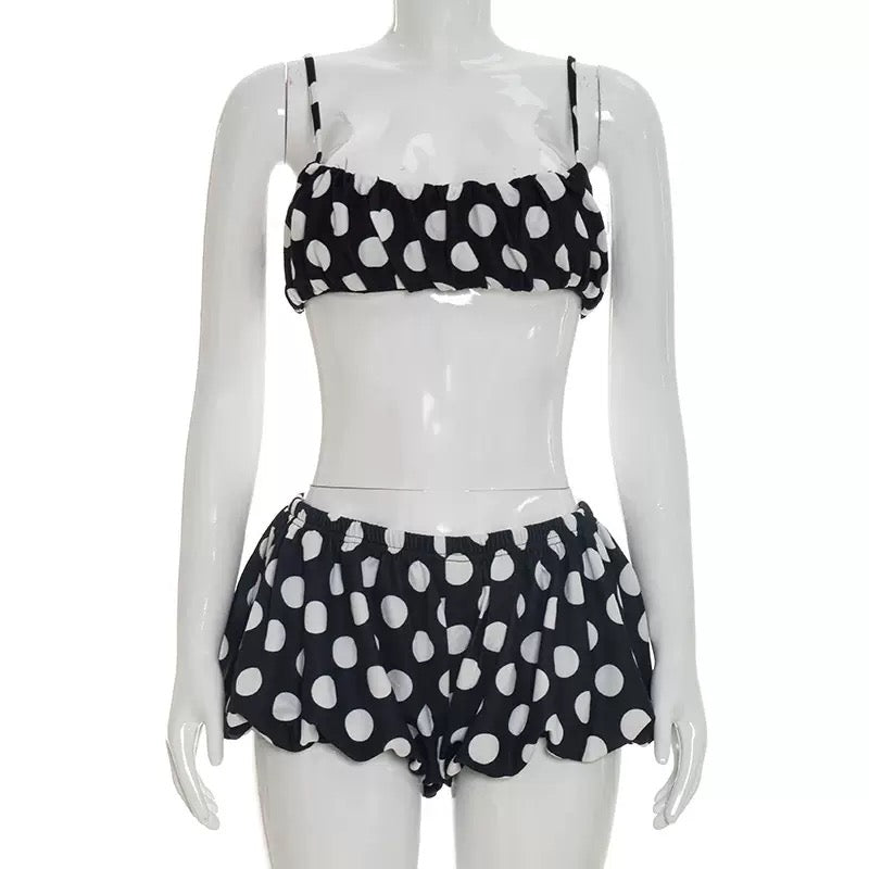 Women Sexy Polka Dot Print Cropped Cami Tops and Bud Shorts Matching Beach Vacation 2 Piece Sets