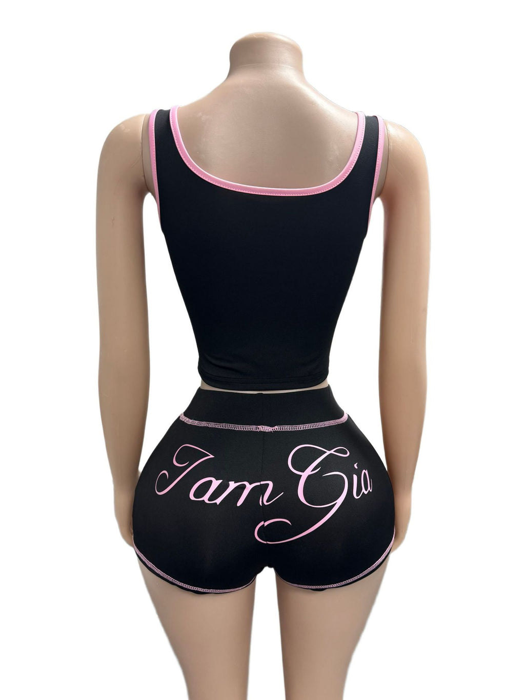 Black printed fitted round-neck tank top and short pants two-piece fashionable set for women