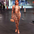 Women Halter Deep V Neck Sleeveless 2026 Sexy Trend Tiger Print Skinny Backless Jumpsuit