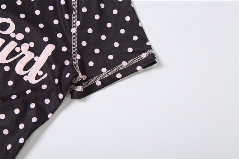 Letter Polka Dot Print 2 Piece Outfit Half Zip Crop Top and Biker Shorts Set 2026 Summer Women Streetwear Outfit