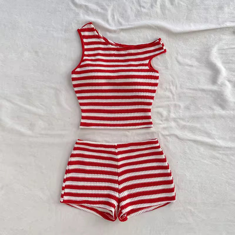 Striped Bikini Set Women Knitted One Shoulder Push up Tank Top High Waist Swimsuit 2026 Beach Bathing Suit