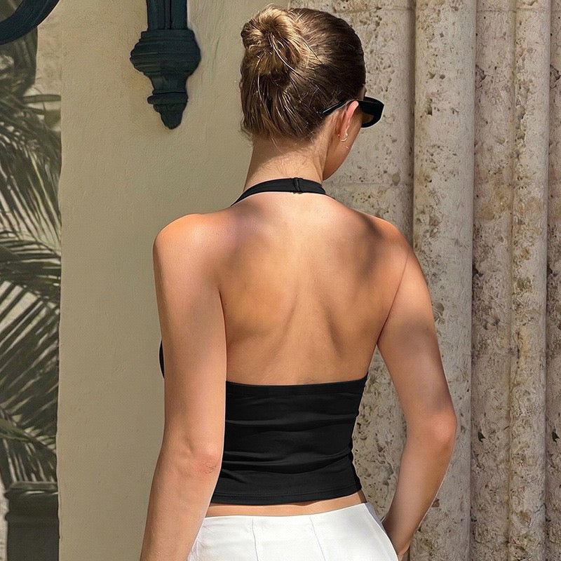 Solid-color sexy backless women's top T-shirt for daily wear