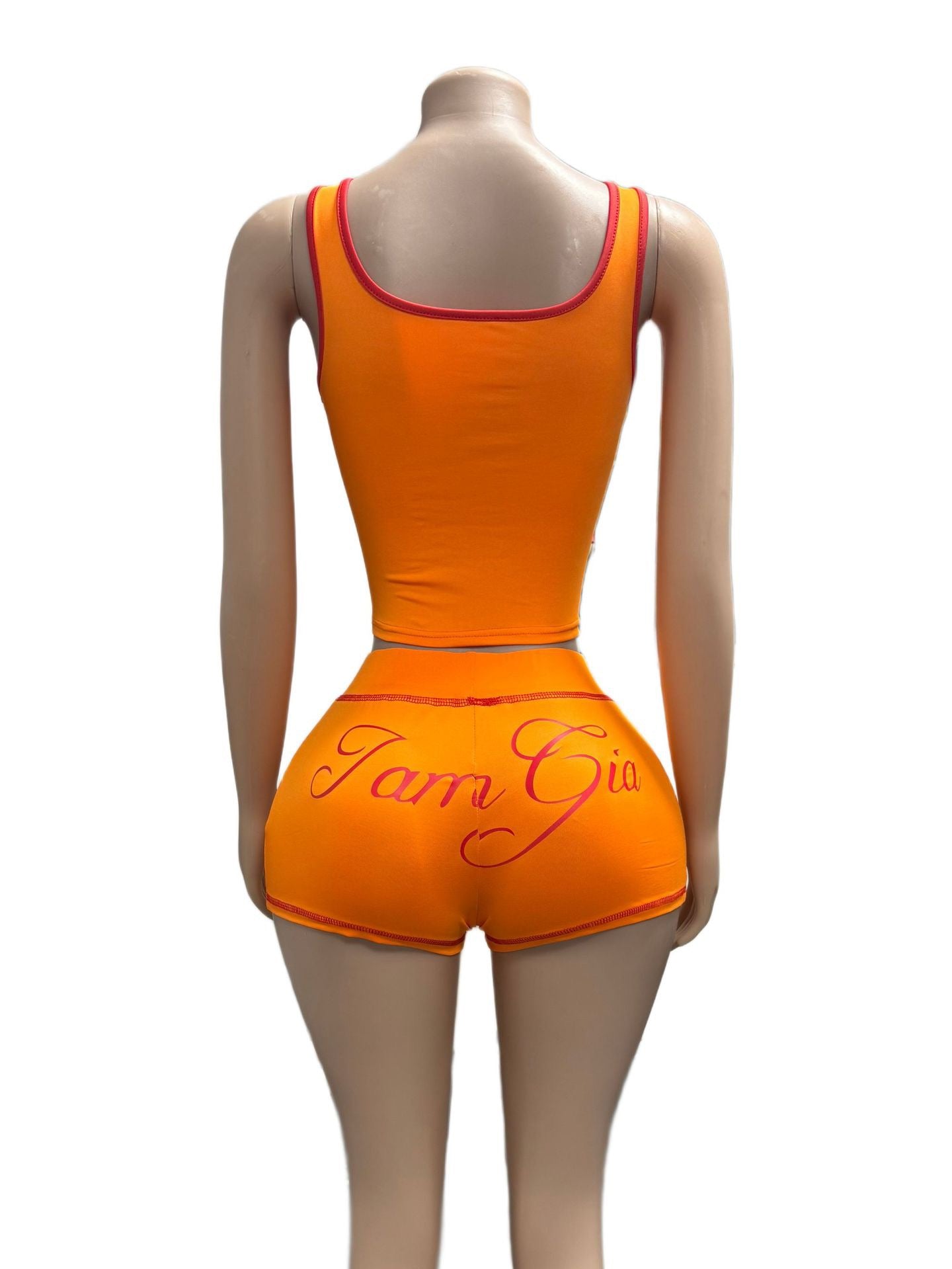 Black printed fitted round-neck tank top and short pants two-piece fashionable set for women