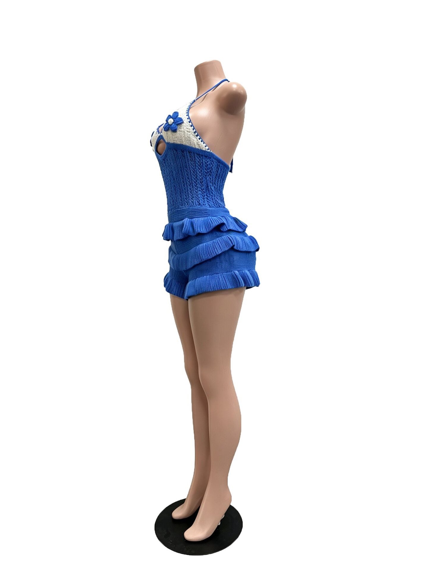 Knitted Crochet Ruffle Halter Tie up Hollow Out Rompers Women Sexy Backless V-neck Sleeveless Skinny Beachwear
Playsuit