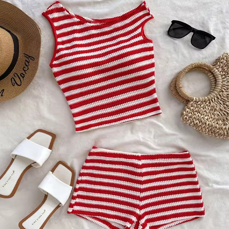 Striped Bikini Set Women Knitted One Shoulder Push up Tank Top High Waist Swimsuit 2026 Beach Bathing Suit