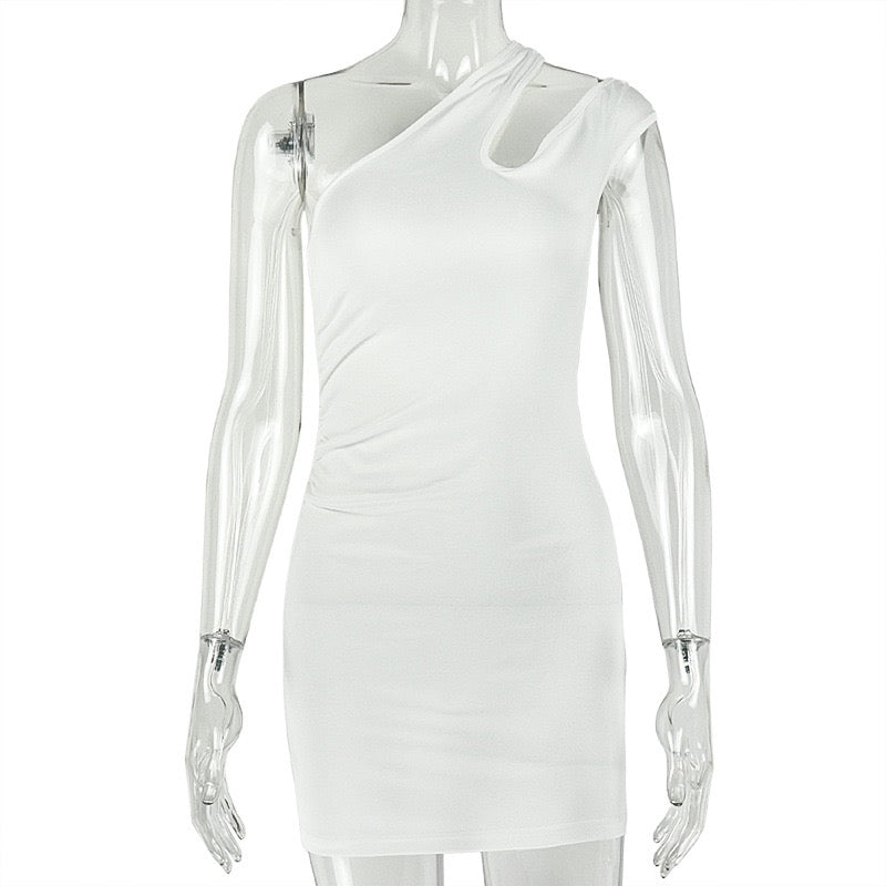 Elastic women's fashion design asymmetrical figure-hugging skirt solid-colored V-neck short-sleeved fitted dress