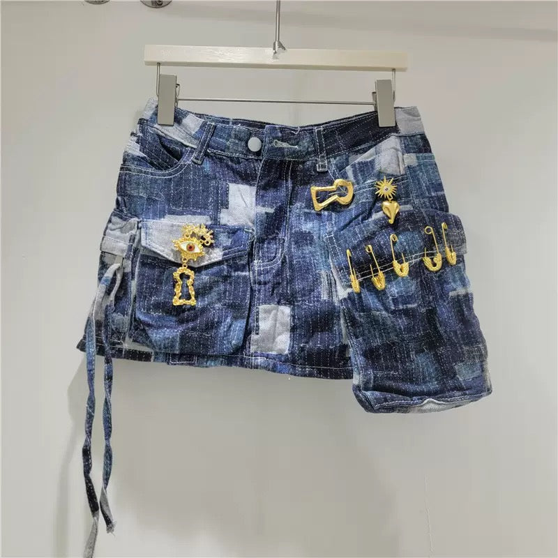 Summer 2026 Women's Denim Skirt Metal Decor A-line High Waist Mini Skirts