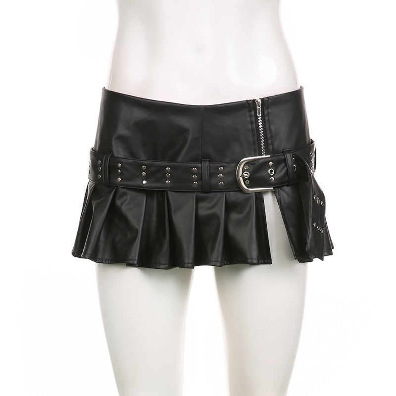 Y2K Fashion Women Letter Print O Neck Short Sleeve Slim Crop Top and PU Leather Pleated Skirt Two Piece Sets