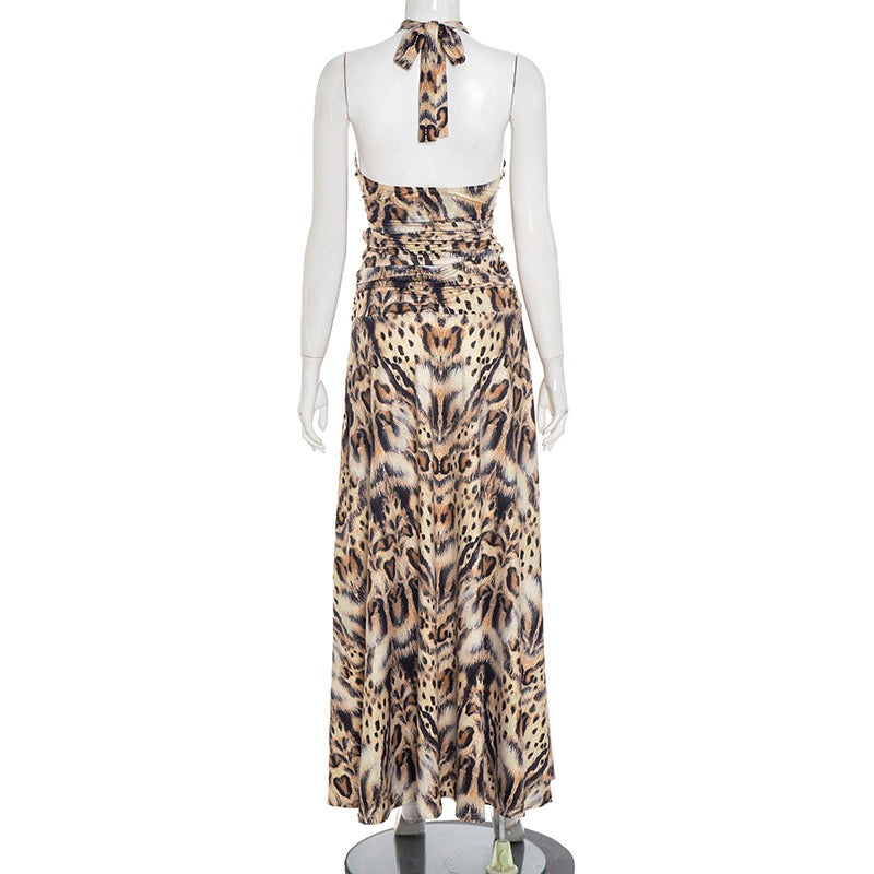 Leopard Printed Sexy Party Two Piece Set Halter Crop Top
Split Skirts Women 2026 Summer 2 Piece Outfits